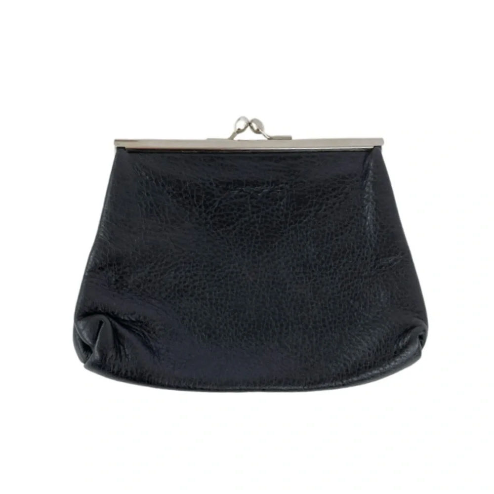 Vintage Enrico Coveri Black Leather Coin Purse, Silver Hardware Red Print Lining - Picture 2 of 8